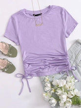 DRAWSTRING SIDE SOLID TEE-LILAC